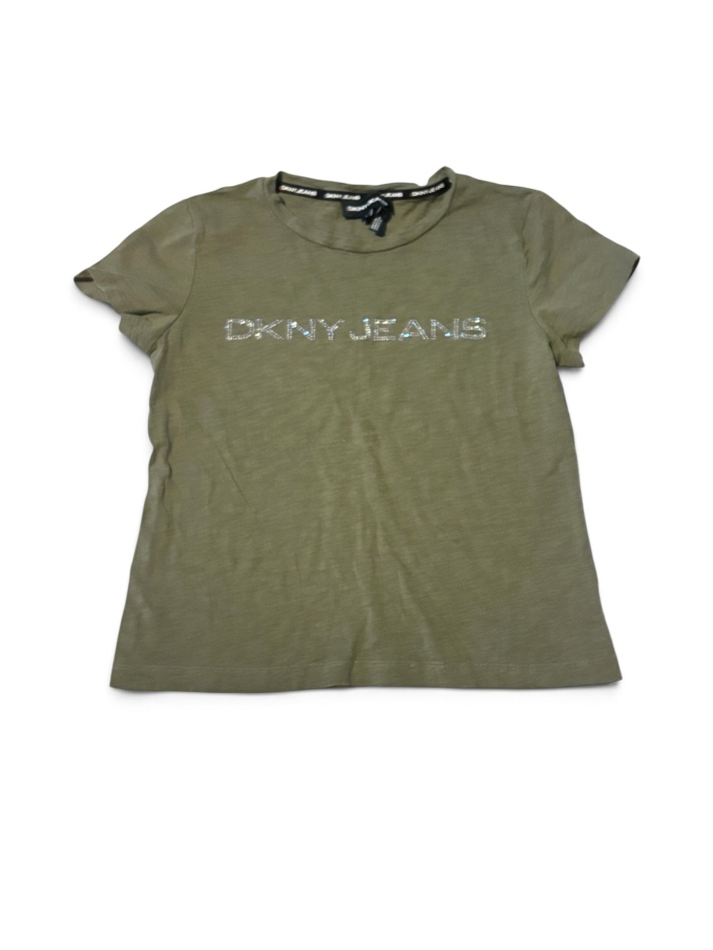 DKNY Olive Green Short Sleeve Tee with Sparkle Logo Size L